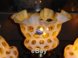 Fenton Honeysuckle Opalescent Coin Dot 6 BULBS UNUSUAL CHERUB LAMP