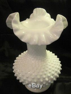Fenton Huge Hobnail Milkglass Crimped Rim Vase, 10.25