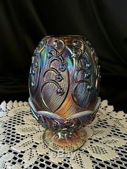 Fenton Iridized Plum Opalescent Art Glass Lily Of The Valley Fairy Lamp Light