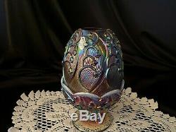 Fenton Iridized Plum Opalescent Art Glass Lily Of The Valley Fairy Lamp Light
