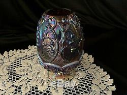 Fenton Iridized Plum Opalescent Art Glass Lily Of The Valley Fairy Lamp Light