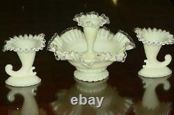 Fenton Ivory Silver Crest 6 Piece Epergne Set