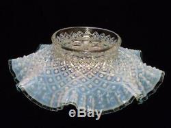 Fenton LARGE #1948 Diamond Lace Epergne French Opalescent withAqua Trim 1948-54