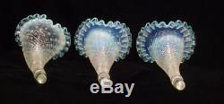 Fenton LARGE #1948 Diamond Lace Epergne French Opalescent withAqua Trim 1948-54