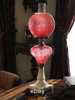Fenton LG WRIGHT LAMP Cranberry Opalescent Baby Coin Dot Made in the USA