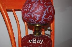 Fenton LG Wright Satin Cranberry Glass Daisy and Fern Electric Table Lamp