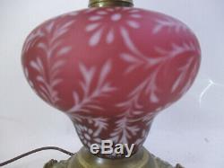 Fenton / L. G. Wright Daisy & Fern Cranberry Opalescent Lamp 22 Tall(85a)