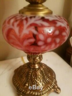 Fenton/ L. G. Wright Daisy and Fern Cranberry Opalescent Lamp 18 high