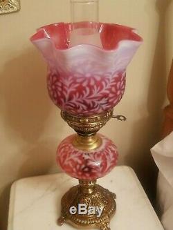 Fenton/ L. G. Wright Daisy and Fern Cranberry Opalescent Lamp 18 high