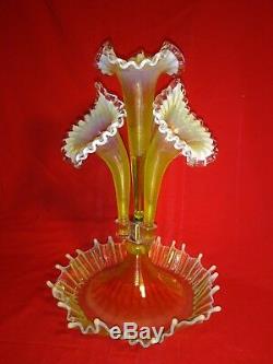 Fenton L. G. Wright Vaseline Glass, 4 Lily Epergne, 16 1/2 Tall
