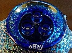 Fenton Large Diamond Lace Blue Opalescent Hobnail Glass Epergne Excellent