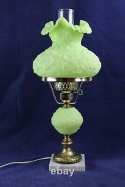 Fenton Lime Green Sherbet Poppy Satin Student Lamp 20 1/4 Tall