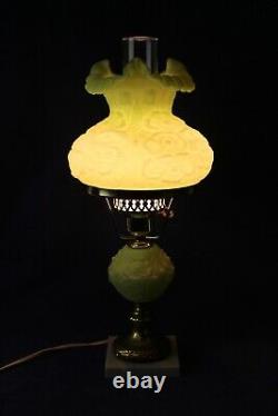 Fenton Lime Green Sherbet Poppy Satin Student Lamp 20 1/4 Tall