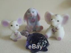 Fenton Lot of 4 Mouse Elephant Lop ear Bunny Turtle Hand Painted