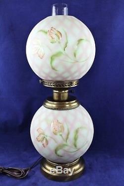 Fenton Lotus Mist Burmese Diamond Optic Trellis Flowers GWTW Lamp J. K. Spindler