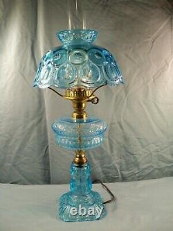 Fenton Made for L. G. Wright Blue Glass Moon & Stars Electric Table Lamp 21 Tall