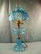Fenton Made for L. G. Wright Blue Glass Moon & Stars Electric Table Lamp 21 Tall