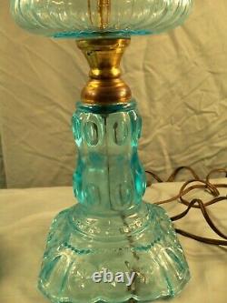 Fenton Made for L. G. Wright Blue Glass Moon & Stars Electric Table Lamp 21 Tall