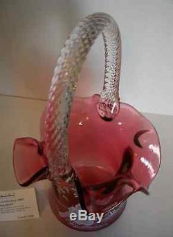 Fenton Mary Gregory Handpainted Cranberry Hat Basket Ltd. Edition MINT