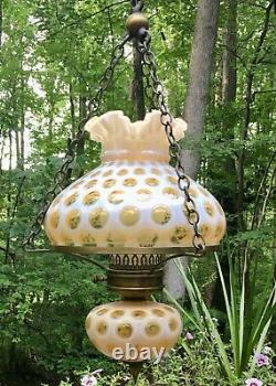 Fenton Mid Century Honeysuckle Opalescent Coin Dot Hanging Swag Lamp