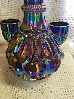 Fenton Moon and Stars Amethyst Decanter & Two Goblets MIB Never displayed