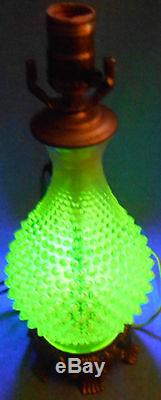 Fenton OPALESCENT VASELINE Hobnail TOPAZ YELLOW Table Lamp
