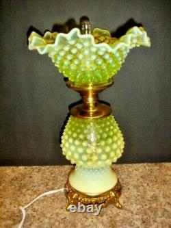 Fenton Old Topaz-vaseline Glass Opalescent Hobnail Lamp #1