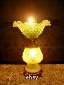 Fenton Old Topaz-vaseline Glass Opalescent Hobnail Lamp #1