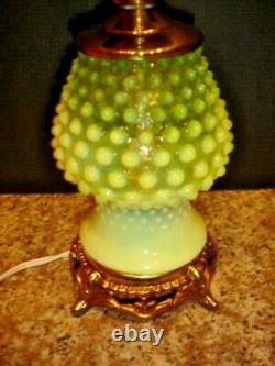 Fenton Old Topaz-vaseline Glass Opalescent Hobnail Lamp #1