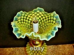 Fenton Old Topaz-vaseline Glass Opalescent Hobnail Lamp #1