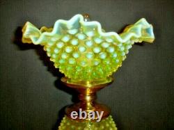 Fenton Old Topaz-vaseline Glass Opalescent Hobnail Lamp #1