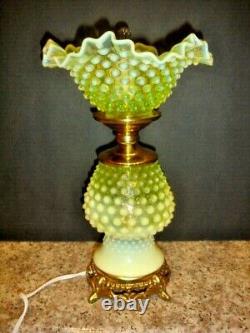 Fenton Old Topaz-vaseline Glass Opalescent Hobnail Lamp #1