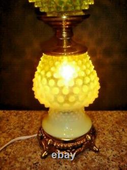 Fenton Old Topaz-vaseline Glass Opalescent Hobnail Lamp #1