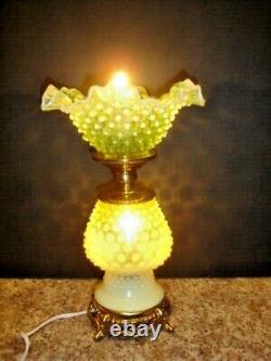 Fenton Old Topaz-vaseline Glass Opalescent Hobnail Lamp #1