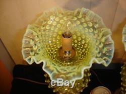 Fenton Old Topaz-vaseline Glass Opalescent Hobnail Lamp(1-2)
