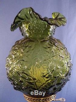 Fenton Olive Green Poppy Double Globe Gone With the Wind Electric Lamp