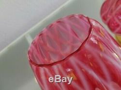 Fenton Optic Diamond Cranberry Lamp Opalescent Glass Shade