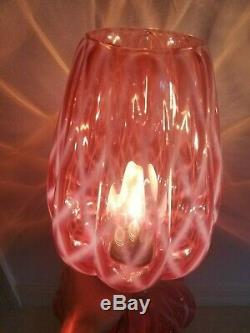 Fenton Optic Diamond Cranberry Lamp Opalescent Glass Shade