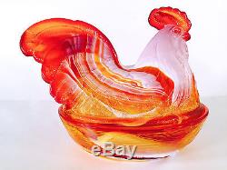 Fenton Orange Red Milk Glass Slag Rooster Covered Dish