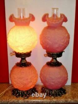Fenton PINK CUSTARD GLASS FLOWER POPPY, GWTW lamp (1-2)
