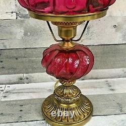 Fenton Paisley Cranberry Glass Hurricane Gone With The Wind Student Lamp GWTW