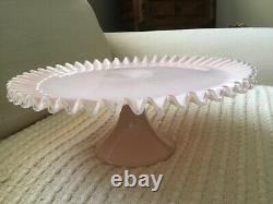 Fenton Pastel Pink fluted glass Silver Crest cake stand