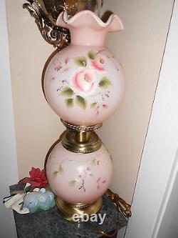 Fenton Pink Lamp With Painted Flowers