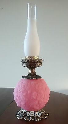 Fenton Pink Poppy Satin Gone With the Wind Parlor Lamp Excellent
