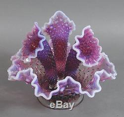 Fenton Plum Hobnail Opalescent Art Glass Flower Epergne Vase Centerpiece