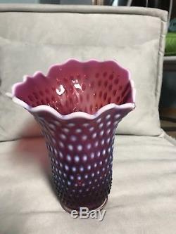 Fenton Plum Hobnail Opalescent Art Glass Swung Hankerchief Vase