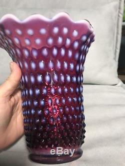 Fenton Plum Hobnail Opalescent Art Glass Swung Hankerchief Vase