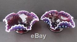 Fenton Plum Opalescent Hobnail Glass Pair of 8 Candle Holder BowlsNO RESERVE