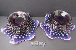 Fenton Plum Opalescent Hobnail Glass Pair of 8 Candle Holder BowlsNO RESERVE