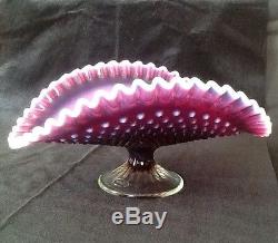 Fenton Plum Opalescent Hobnail High Footed Banana Bowl